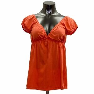 CHARLOTTE Russe Burnt Orange Short Puff Sleeve V-Neck Peasant Blouse Large